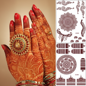 <span class=keywords><strong>Tatouage</strong></span> <span class=keywords><strong>temporaire</strong></span> résistant à l'eau en dentelle brune de marque privée, motif floral en henné, transfert d'eau sur le corps - Product Image 2