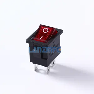 KCD1-201Nレッドライトイルミネーションロッカースイッチ、4ピン220Vボートスイッチ4 Pin ON OFF Rocker Switch With RED Button