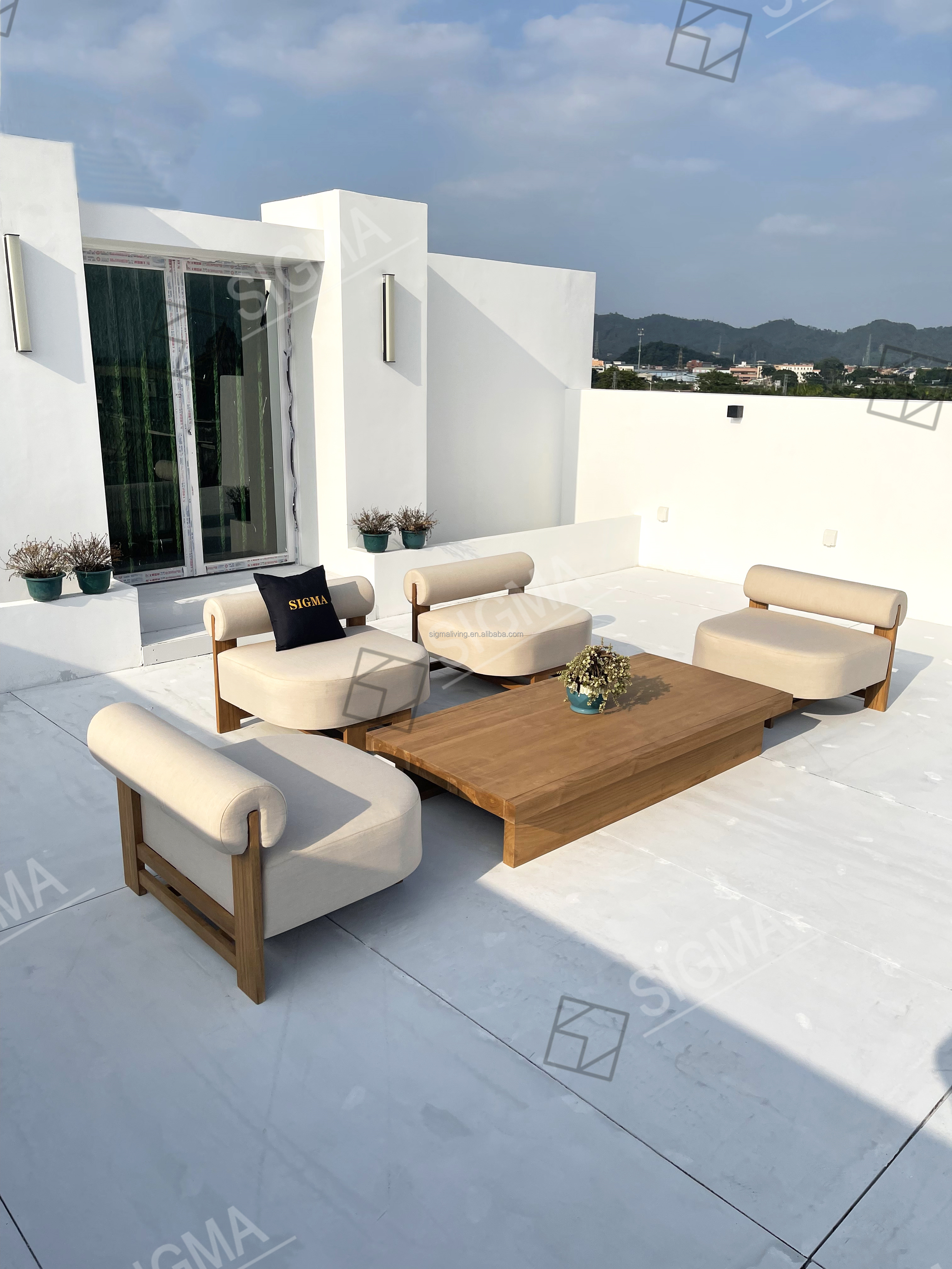 Sigma Luxury Outdoor Furniture All Weather Garden Lounge Set Water-resistant Patio Sofa Solid Teak Wood Sofa Sets