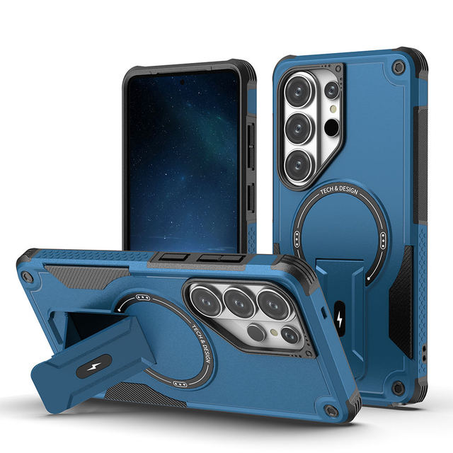 Magnetic Case for Samsung Galaxy S24 S26 Ultra Shockproof Phone Cover Hidden Kickstand Matt PC TPU 360 Full Body Protection
