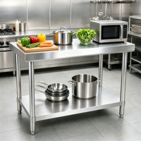 Table de travail pour cuisine commerciale, acier inoxydable 304 201 de qualité alimentaire, table de travail industrielle à 2 niveaux pour cuisine d'hôtel