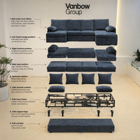VANBOW U-förmige Ecksofa-Garnitur für Wohnzimmer 4-Sitzer-Sofa mit Liegeflächen Ecksofa für Apartments