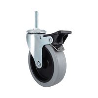 Roue pivotante à frein en PVC renforcé d'acier de 4 pouces, tige filetée de 3/8 po, noyau en PP galvanisé robuste, roulement fluide pour meubles