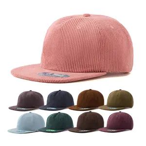 Blank Plain Wholesale Low Profile Custom Embroidery Corduroy Unstructured Flat Bill 5 panel Snapback Caps Hat