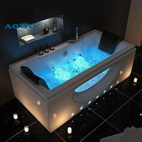 Lumières colorées fantastiques baignoires spa noires avec panneau de verre villa salle de bain installer spa à remous inyectores jets de massage bulle