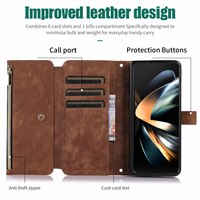 Étui portefeuille magnétique en cuir PU mat avec fermeture éclair et support pour Samsung Z Fold 3 4 5 6