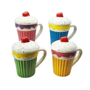 带盖子的陶瓷罐，带有冰淇淋设计和纸杯蛋糕形状的杯子陶瓷用于节日派对和礼物