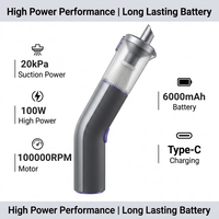 Aspirateur de voiture sans fil amélioré 100W, ultra-rapide 100 000 tr/min, X001, 20 kPa, nettoyeur professionnel portatif pour l'intérieur des véhicules
