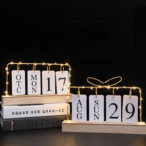 Promotional Custom 2023 Home, Office Table Desk Wooden Calendar With Light Wrought Iron Flop Calendar/