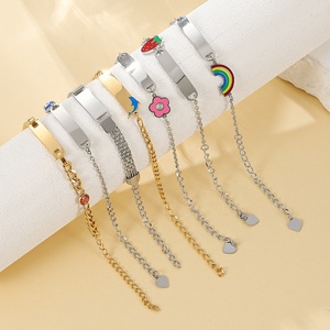 Ywu aceon קטיפה נירוסטה 15 ס "מ אורך שרשרת קישור figaro מותאם אישית סימן פירות אמייל קשת בענן הולדת אבן צמיד - Product Image 4