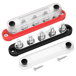 Barre omnibus de distribution de puissance 150A 12V M8 à 5 goujons, positive et négative, pour batteries de bateaux, systèmes automobiles et solaires - Product Image 1
