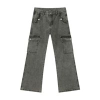 Jean cargo micro-évasé délavé pour homme, style rétro américain, coupe droite décontractée, pantalon en denim tendance