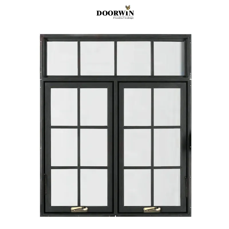 Doorwin American Style Aluminium Wood Composite Frame Window Residential Double Safe Glass Crank Open Out Swing Window