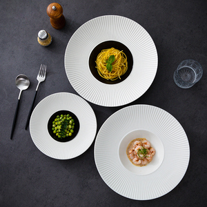 Plato de cena de <span class=keywords><strong>porcelana</strong></span> blanca y negra restaurante Hotel plato de sopa profunda plato de Pasta de cerámica para vajilla plato Buffet - Product Image 2