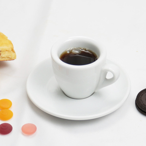 Tasses à café miniatures en céramique blanche avec logo personnalisé, ensemble tasse et soucoupe à expresso épaissies de 9 mm - Product Image 6