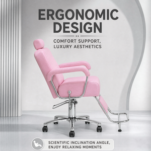 Pink Leather Hydraulic Barber <b>Chair</b> <b>Reclining</b> Salon <b>Chair</b> with Footrest Electroplated Metal for Hairdressing Beauty Salon - Product Image 2