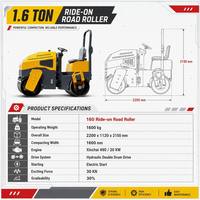Compacteur vibrant à double roue en acier entièrement hydraulique de 1,5 tonne, certifié Euro 5