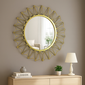 Rainhou specchio rotondo da 24 pollici per <span class=keywords><strong>soggiorno</strong></span> decorazioni a specchio con struttura in metallo a <span class=keywords><strong>parete</strong></span> per specchio da <span class=keywords><strong>parete</strong></span> appeso di lusso per la casa - Product Image 4