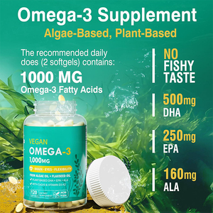 Huile d'algues oméga 3 végétalienne 1000mg en mini-gélules molles avec CoQ10 D3 5000UI K2 120mcg |   <span class=keywords><strong>EPA</strong></span>/DHA/<span class=keywords><strong>ALA</strong></span> d'origine végétale pour la santé globale - Product Image 3
