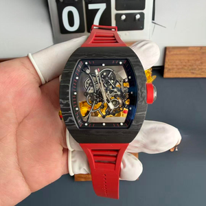 นาฬิกาข้อมือผู้ชาย RM Style 055 Tonneau Carbon Skeleton ดีไซน์ฮิปฮอป ระบบจักรกล สายยางสีแดง - Product Image 2