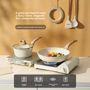 Juego de utensilios de cocina antiadherentes de piedra Maifan con tapas de vidrio y asas resistentes al calor, 3 o 5 piezas, ollas y sartenes de cocina <span class=keywords><strong>para</strong></span> comercio transfronterizo - Product Image 4