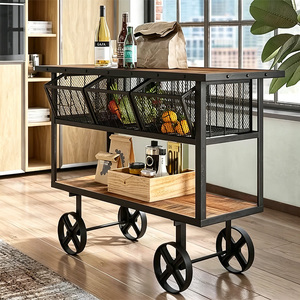 Chariot de bar en métal et bois au design luxueux, chariot de service alimentaire pour hôtel et mariage, chariot mobile - Product Image 3