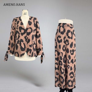 <span class=keywords><strong>AMENO</strong></span> Vêtements pour femmes Ensemble blazer d'été vintage peint en léopard pour femmes - Product Image 5
