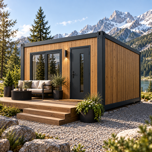 Maison en bois moderne avec de grands fenêtres en verre et terrasse pour la vie en montagne - Product Image 4