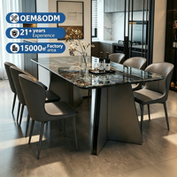 Ensemble de table et chaises de salle à manger en marbre de luxe, mobilier de salle à manger moderne de luxe léger, base en métal, plateau en marbre