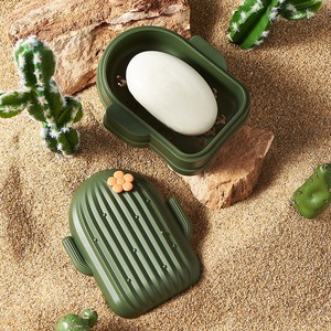 Cactus Soap Dish With Lid Drainable PP Material For Bathroom Student Dormitory Use - Product Image 2