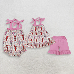 Ensemble haut à bretelles et nœuds pour bébés filles, avec short à volants, tenue d'été pour enfants - Product Image 1