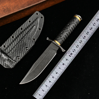 KB DC53 Stahlmesser mit feststehender Klinge, Gummigriff, taktisches Überlebens-, Jagd- und Campingmesser mit Carbonfaser-Textur und Kydex-Scheide