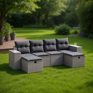 Ensemble de canapés de jardin modulaires en polyrotin gris, meubles d'extérieur multi-pièces, qualité supérieure, coussins en mousse haute densité - Product Image 2