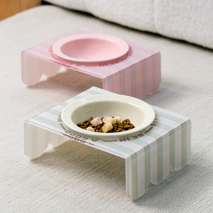 Yaratıcı Krem Rengi Yuvarlak Seramik Çevre Dostu Evcil Hayvan Mama Kabı, Akrilik Standlı Devrilmez Köpek Su Kabı (Ev İçin) - Product Image 1