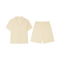 Sweethoney – ensemble 2 pièces pour femmes, vêtements de maison à revers, à manches courtes, coupe ample, design uni, adapté au printemps et à l'été