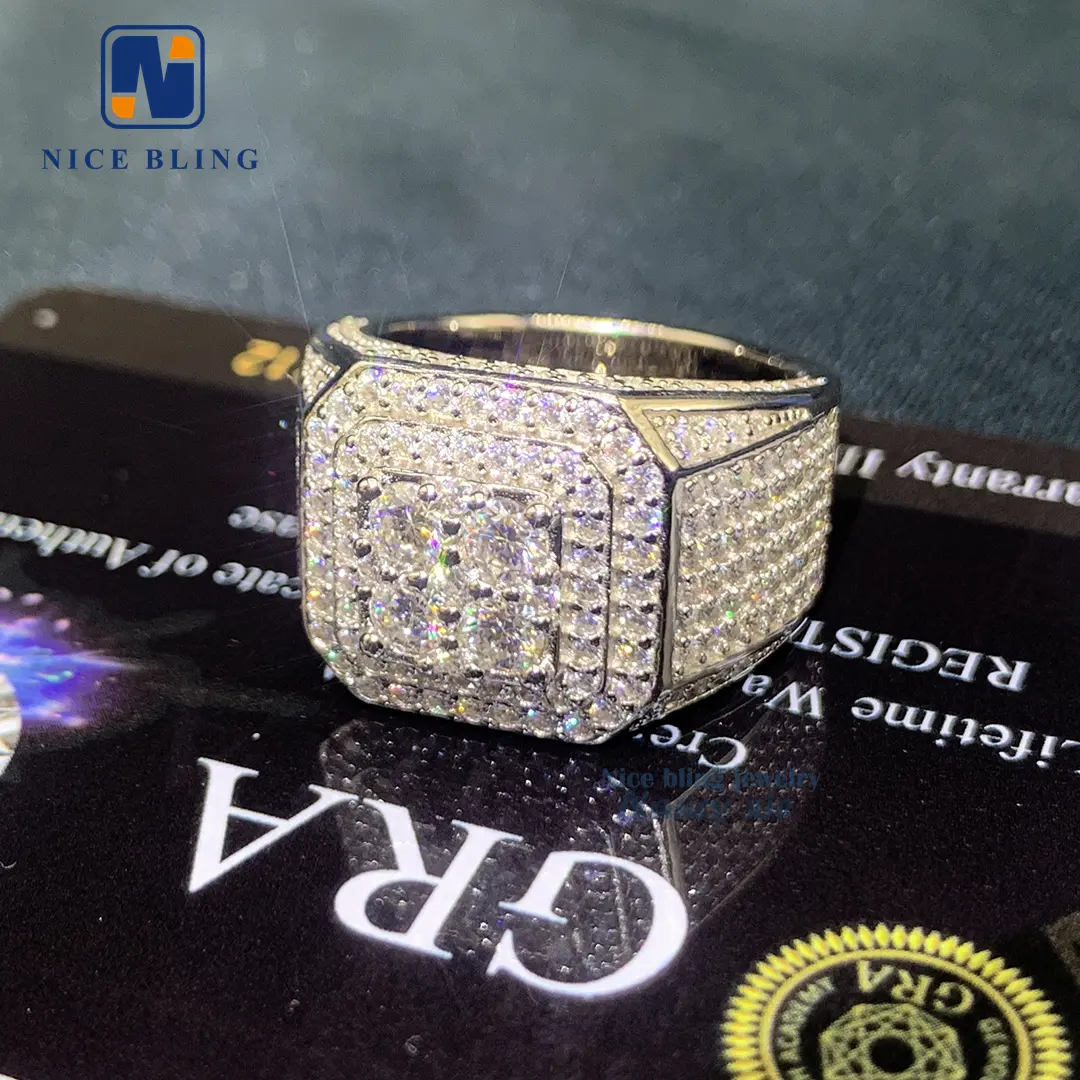 Thiết Kế Mới Hip Hop Người Đàn Ông Nhẫn Trang Sức 925 Sterling Bạc VVS Moissanite Cuba Nhẫn Cho Nam Giới