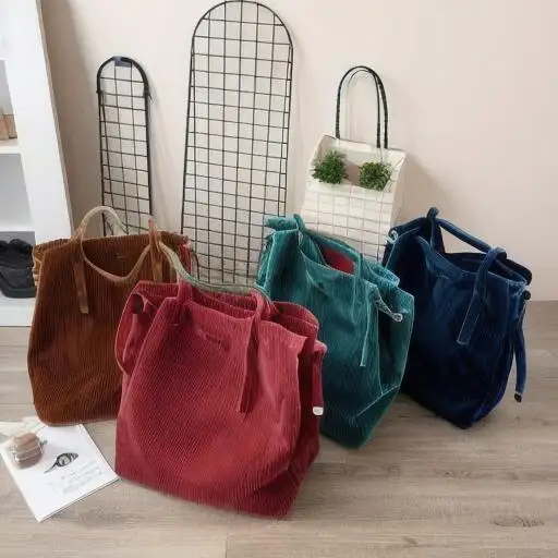 Nouveau designer Sac fourre-tout en velours côtelé Sac à provisions recyclé écologique sac à main pour femmes de haute qualité sac à bandoulière