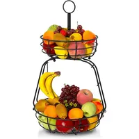 果物と野菜を収納するためのモダンなセラミックフルーツボウル装飾2層ワイヤーバスケットキッチンオーガナイザー