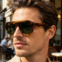 Lunettes de soleil aviateur de luxe en acétate Mazzucchelli avec verres en nylon résistants aux rayures, charnière OBE et monture épaisse
