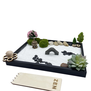 Décoration <span class=keywords><strong>miniature</strong></span> pour bureau à domicile, jardin zen japonais, pierre, râteau à lotus, cerisier, mini jardin zen personnalisé - Product Image 4