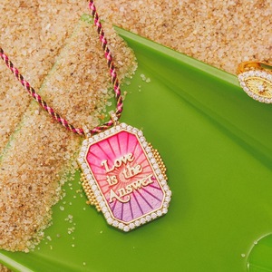 Bijoux de mode étiquettes forme rose vert oeil coloré <span class=keywords><strong>mot</strong></span> anglais diamant rose cz corde torsadée carte de tarot pendentif collier - Product Image 2