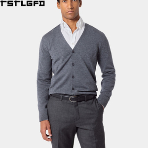 Cardigan en tricot personnalisé à col en V pour homme, gris, lavable en machine, coupe décontractée, streetwear, fabricants de pulls pour homme, vente en gros - Product Image 3