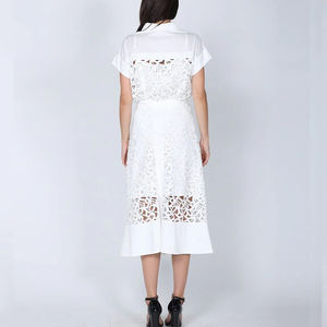 Hot-selling fashionable hollowed-out button shirt and embroidered Dress set by POLYESTER - Product Image 3