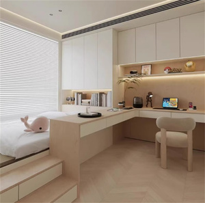 ชุดห้องนอนโมเดิร์นสำเร็จรูปราคาประหยัดสำหรับโรงแรม Airbnb เฟอร์นิเจอร์ไม้กันน้ำ เตียงพร้อมโต๊ะทำงานในตัวและตู้เสื้อผ้าสำหรับพื้นที่ขนาดเล็ก - Product Image 5