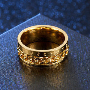 <span class=keywords><strong>Bague</strong></span> rotative en acier inoxydable plaqué or 18 carats avec motif rune viking et chaîne cubaine, bijou tendance pour homme - Product Image 5