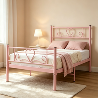 Cadre de lit en métal rose moderne, taille double, plateforme en acier, lit en fer robuste avec forme de cœur pour chambre d'enfants ou de filles