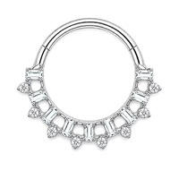 Anneau segmenté à charnière en titane G23 de qualité supérieure avec incrustation de zircone cubique taille baguette et ronde, double usage pour piercing nez et oreille
