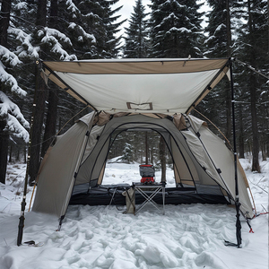 Grande tente de camping d'hiver pliable et portable, résistante au soleil et à la pluie, ignifuge, avec espace arrière - Product Image 4