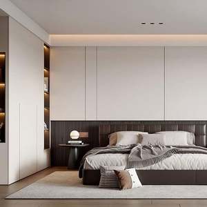 ตู้เสื้อผ้าไม้เมลามีนแบบโมเดิร์นสั่งทำพิเศษ  ชุดตู้เก็บของติดผนังสำหรับห้องนอนและห้องนั่งเล่น - Product Image 3