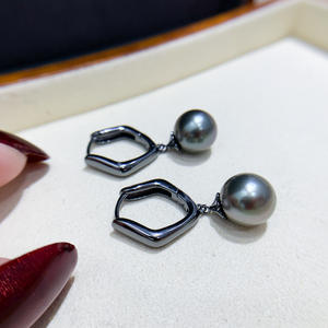 22071DIY Accessoires en perles Argent S925 Plateau vide pour boucles d'oreilles Noir & Argent Bijoux Boucles d'oreilles avec perles rondes de 9-15 mm - Product Image 2